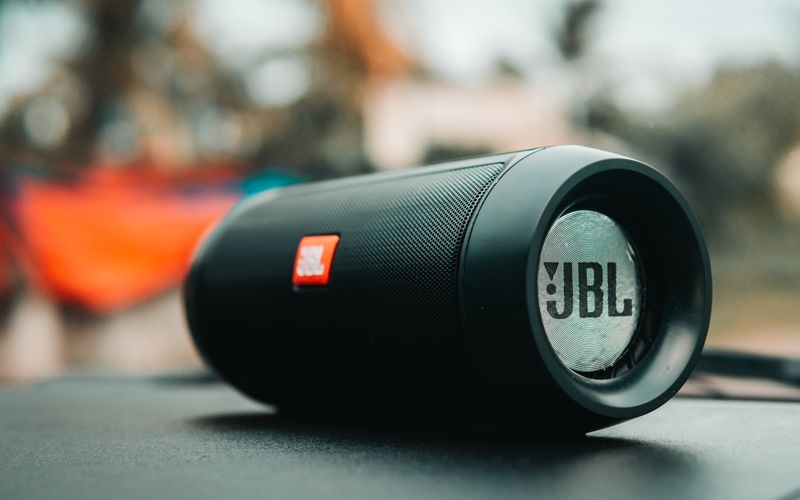 Close-up of a portable JBL Bluetooth speaker — best portable speakers for outdoor and home use in Uganda